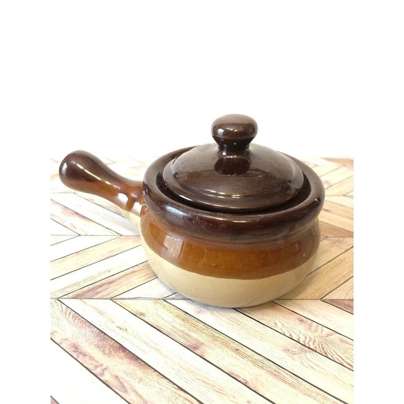 MCM Vintage Brown Stoneware Bean Onion Soup Pot Retro Style - Picture 1 of 8